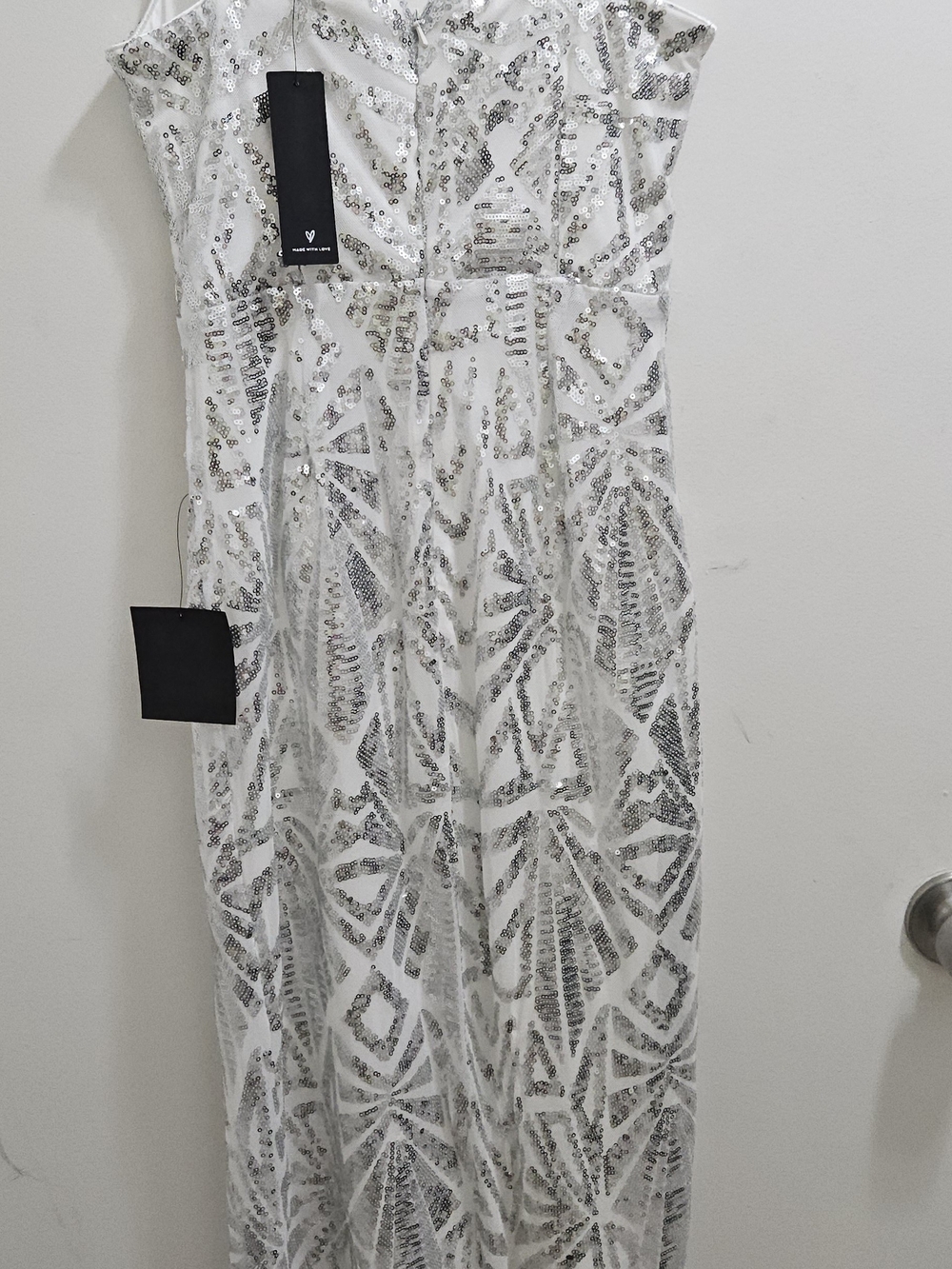 Lulus White Silver Sequin Art Deco Midi Dress XS NWT - Picture 7 of 8
